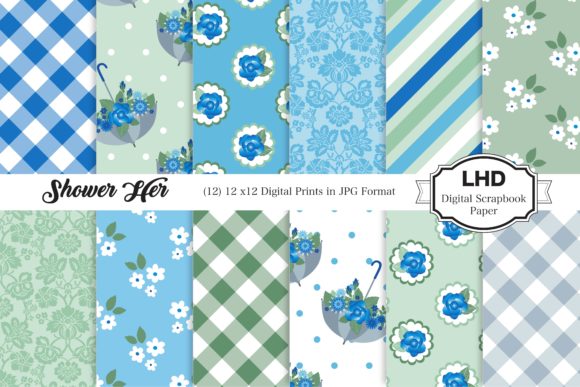 Blue Floral Digital Scrapbook Papers for All Occasions